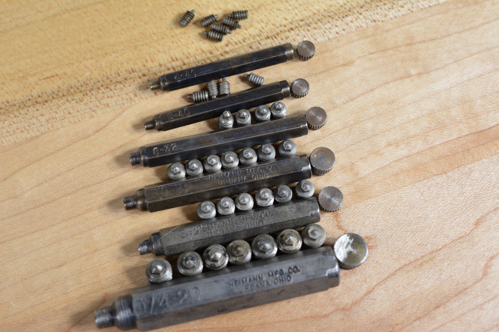 Vintage Heimann Mfg Co Transfer Screw Set 6pc Machinist Tools Urbana Ohio Hex