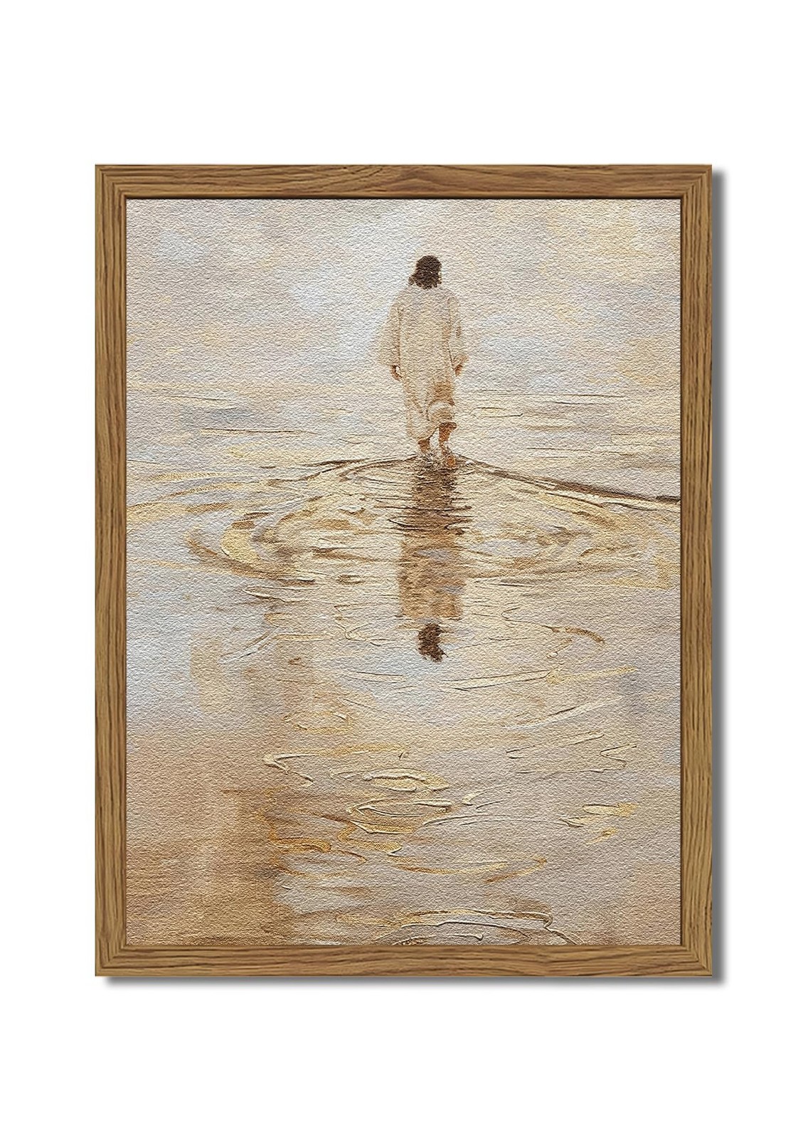 HWETUI Framed 3D Textured Christian Wall Art,Jesus Walking on Water Painting,...
