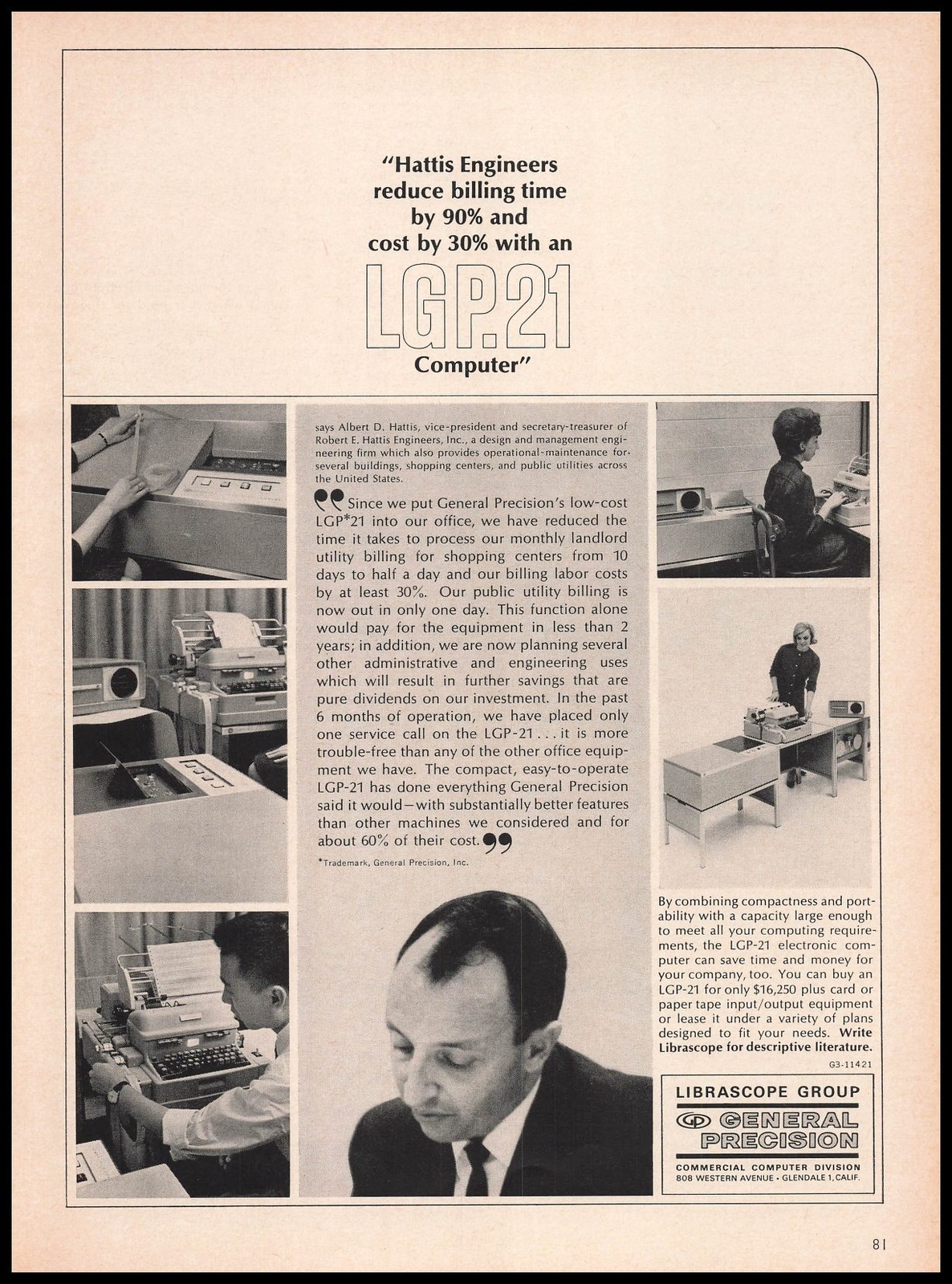 1964 General Precision Librascope Group Glendale CA LGP.21 Computer Print Ad 1964 General Precision Librascope Group Glendale CA LGP.21 Computer Print Ad