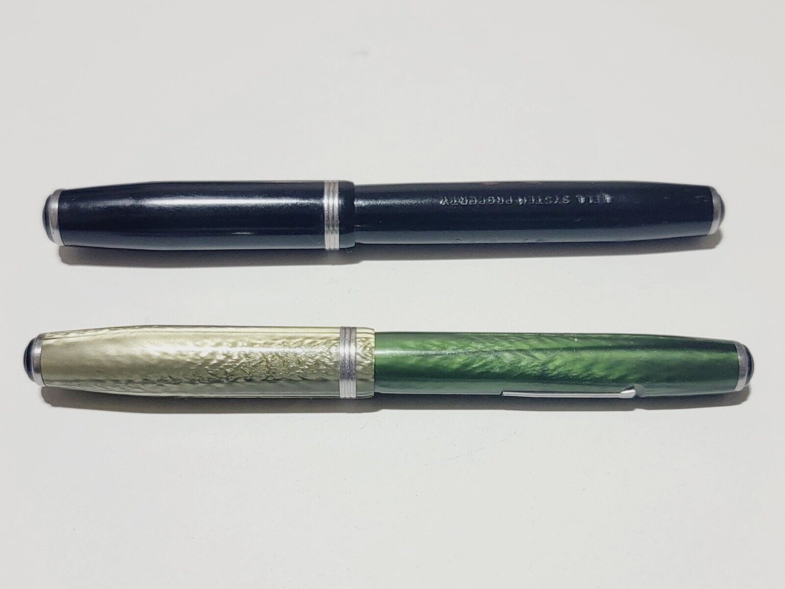 SET LOT OF 2 Vintage Pen ESTERBROOK: Marbled Green nib 2668 AND Black SJ Lever ?