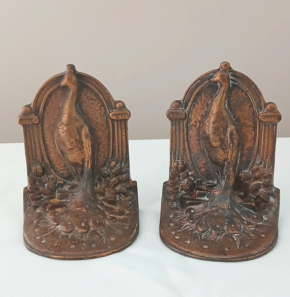 Vintage Bookends Art Deco Bronze Peacock Bird Weidlich Brothers 1930s
