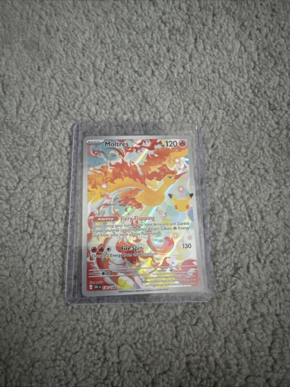 Pokémon TCG 30th Anniversary Moltres 130/128 Illustration Rare Holo