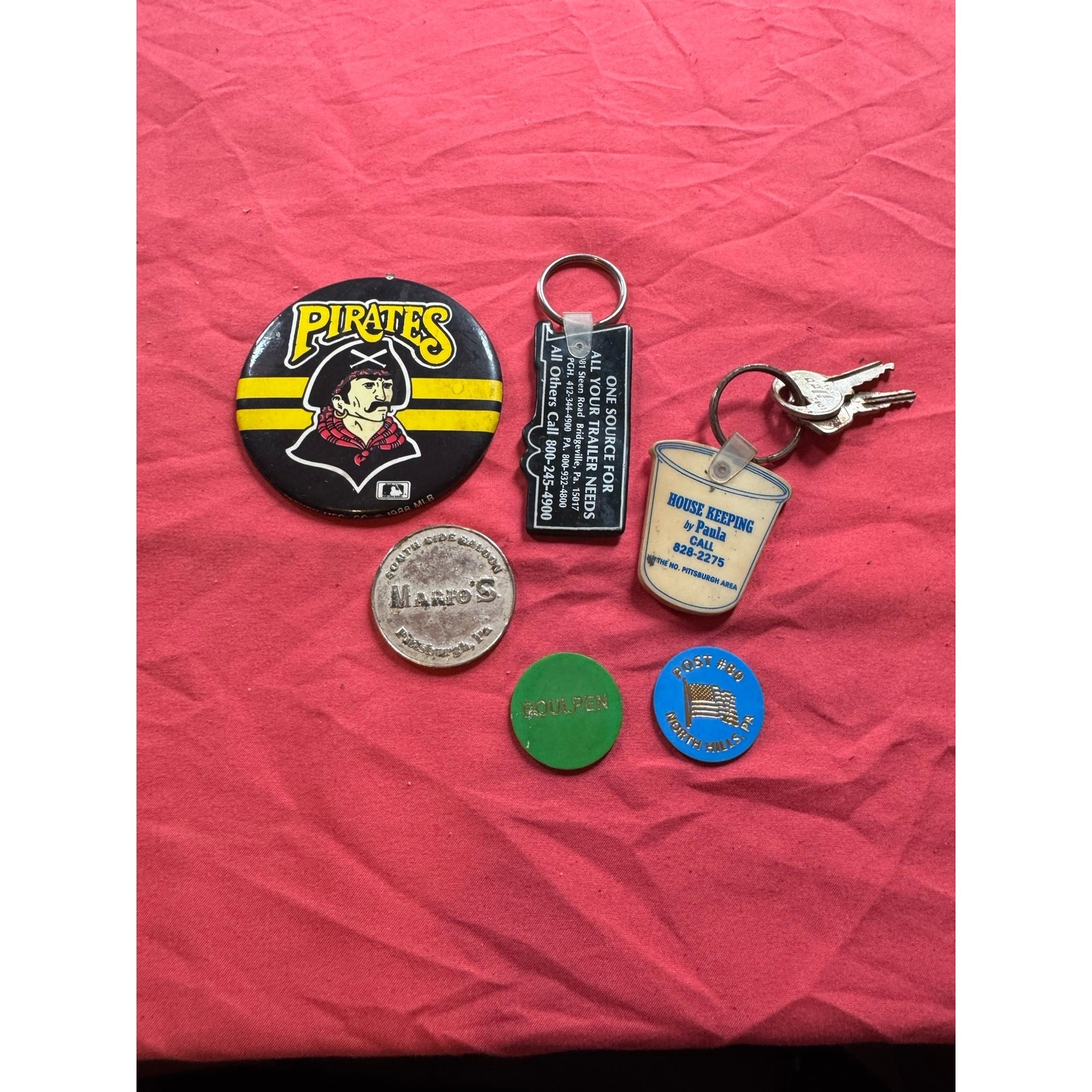 Vintage Pittsburgh Memorabilia Lot - Mario\'s South Side Saloon Token, PiratesPin