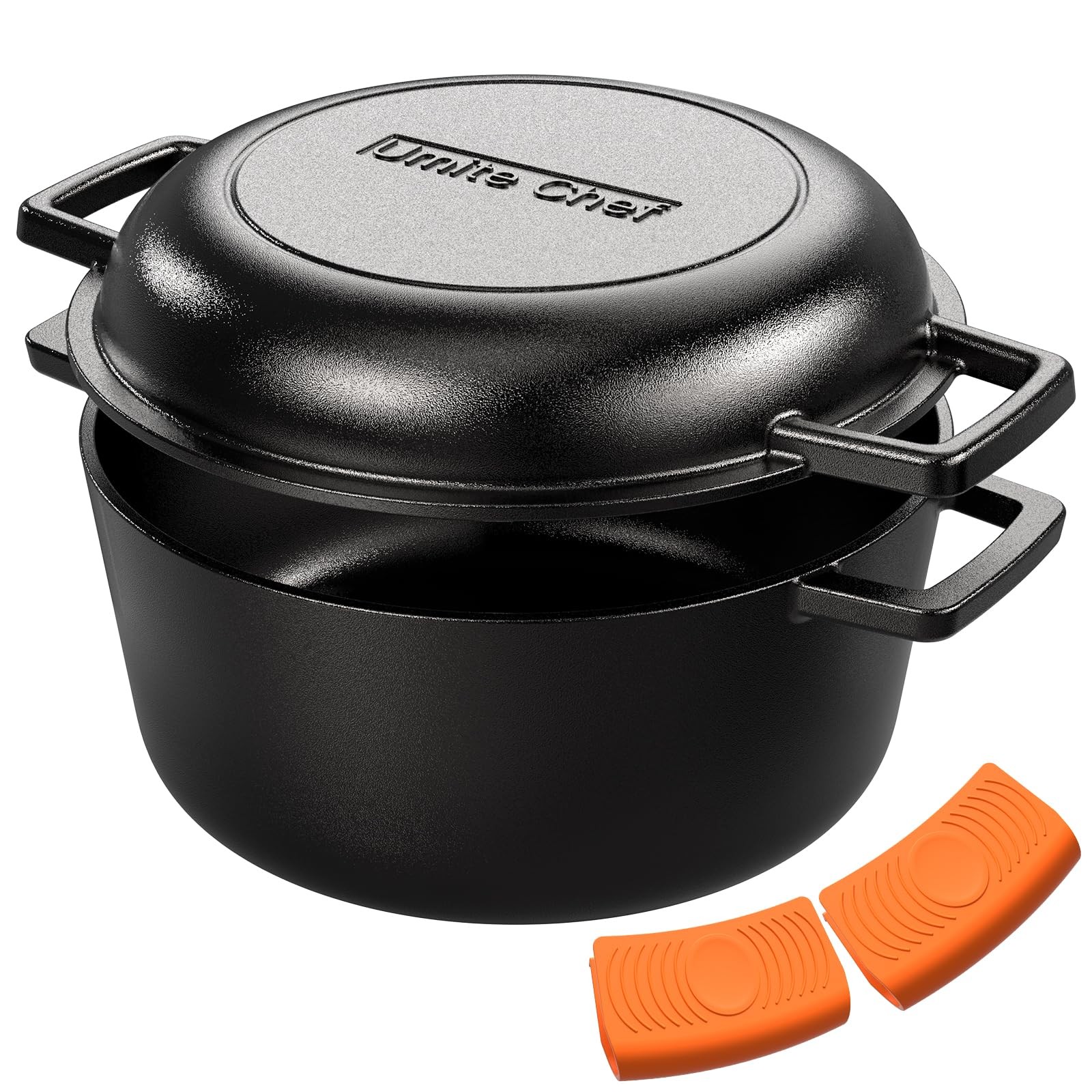 Cast Iron Dutch Oven Pot with Skillet Lid Pre Seasoned Skillet Lid Cooking Pan