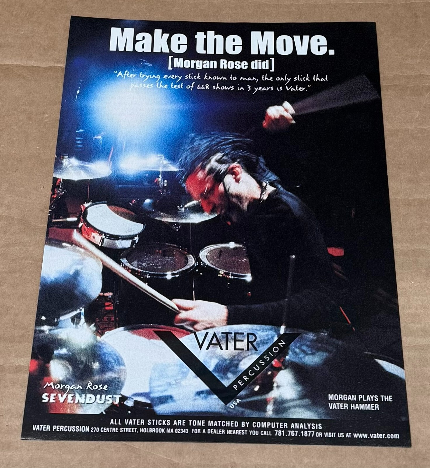 Morgan Rose of Sevendust - Vater Percussion - 2001 Print Advertisement Morgan Rose of Sevendust - Vater Percussion - 2001 Print Advertisement
