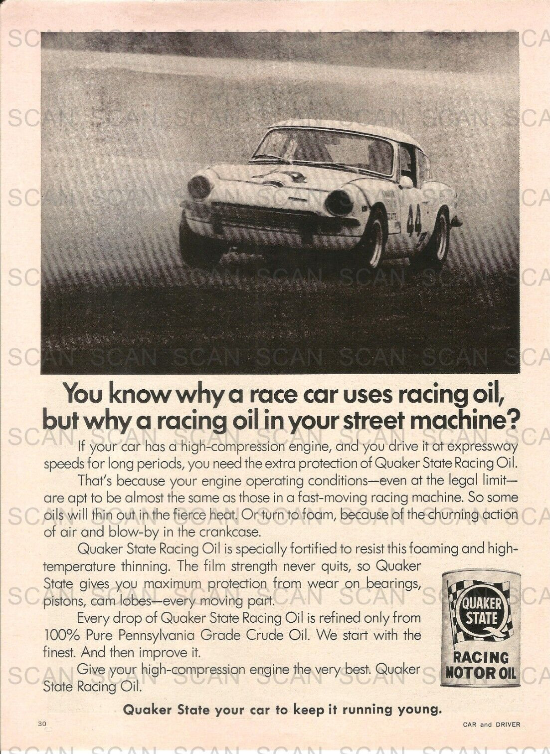 1970 Quaker State Racing Motor Oil Vintage Magazine Ad