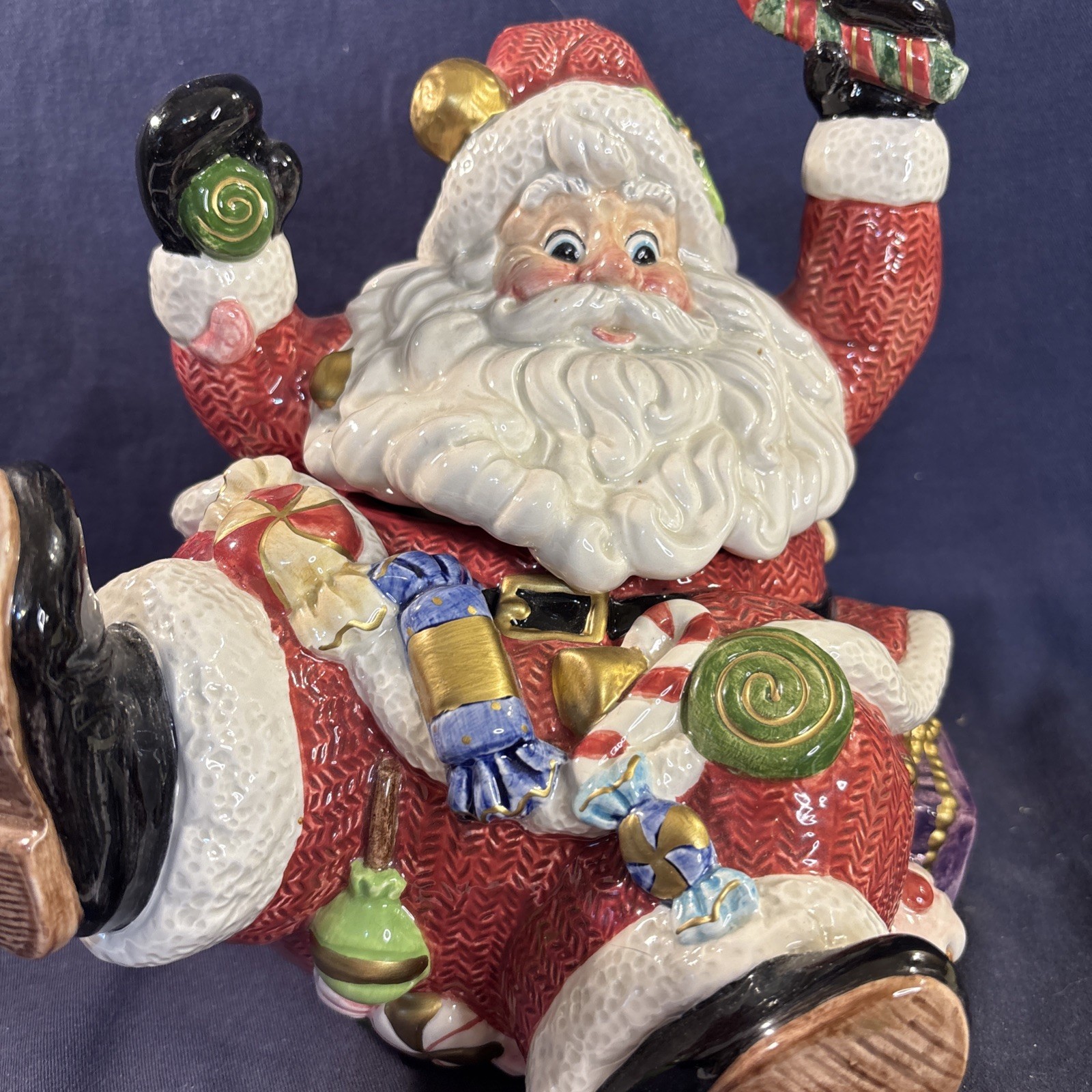 Fitz and Floyd 1996 Whimsical Merry & Bright Santa Cookie Jar W/Lid Vintage