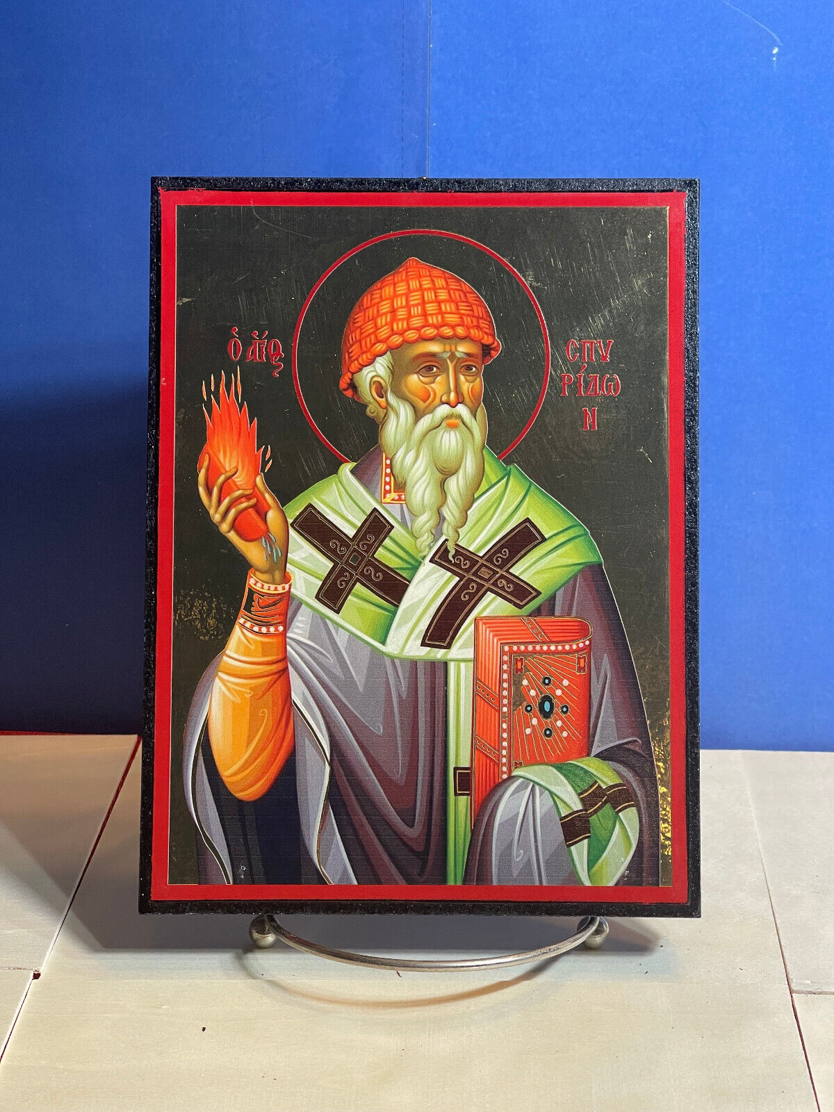 Saint Spyridon -Orthodox high quality byzantine style Wooden Icon 6x8