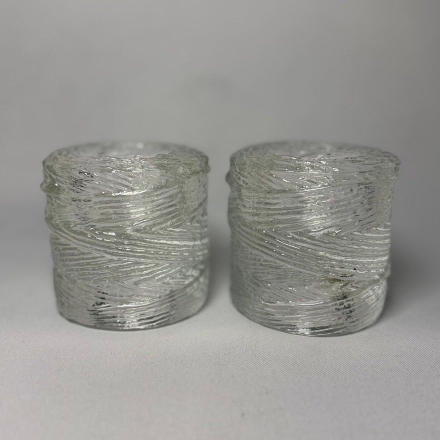 Set of 2 Simon Pearce Echo Lake Wrapped Glass Tealight Votive Candle Holders