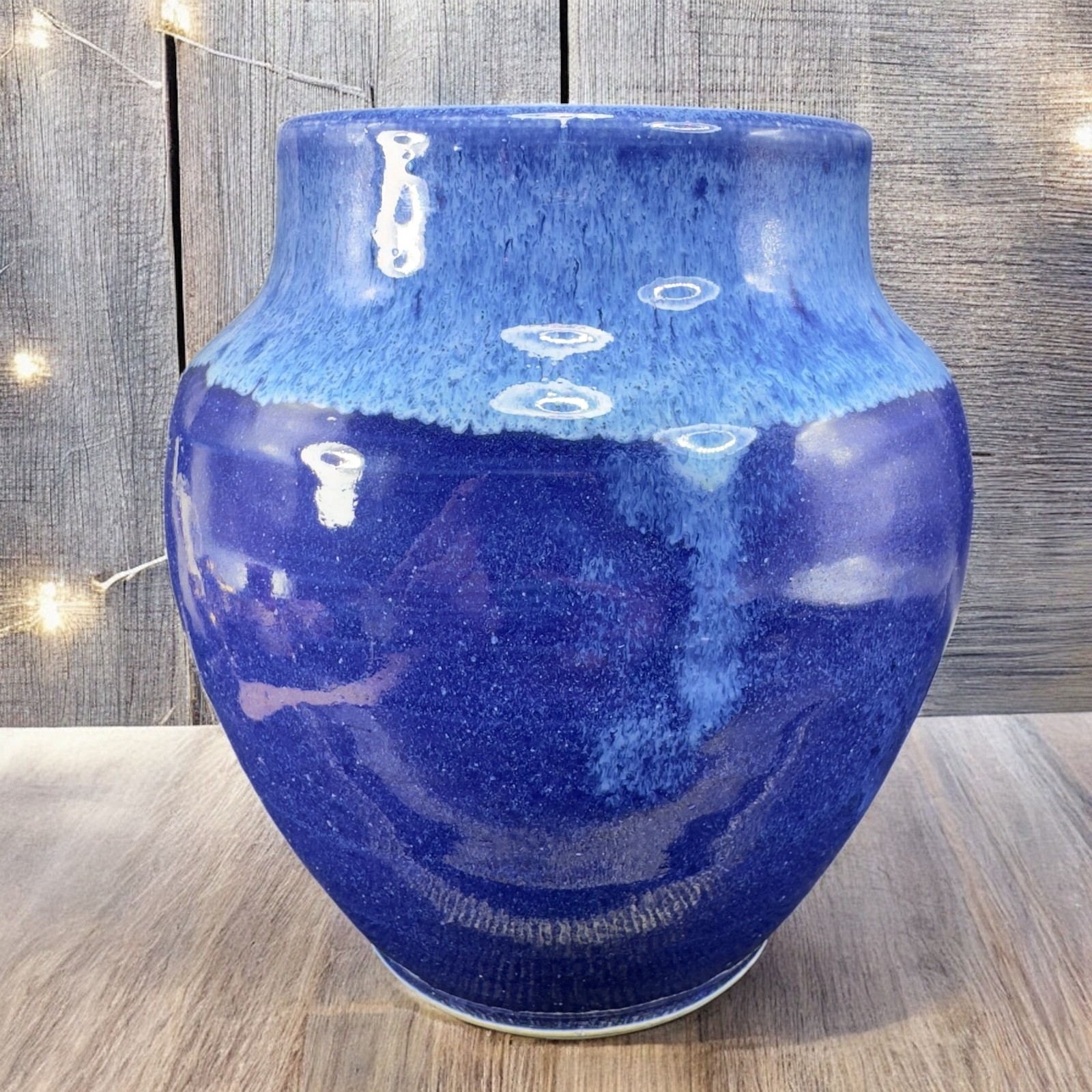 Zurich Stoneware Pottery Vase Vessel Blue Textured Glaze Artist Signed Vase VTG