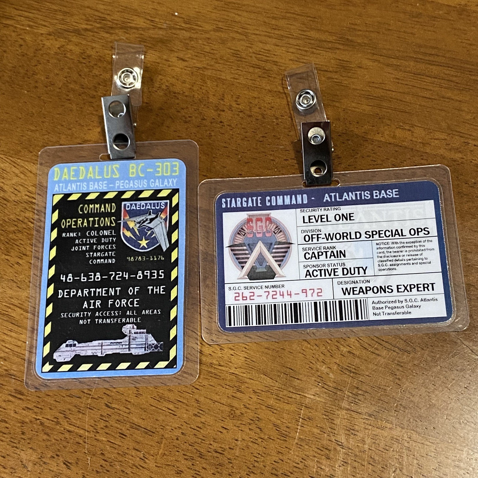 Stargate Atlantis Command ID Badge Cosplay Costume Prop Handmade Set of Two