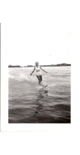 1950s Waterskiing Photograph: Girl Carving Wake in Lake America Aquatic Sport 1950s Waterskiing Photograph: Girl Carving Wake in Lake America Aquatic Sport