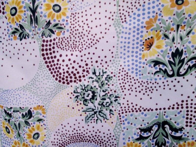 Vtg Polyester Nylon Silky Fabric Sage Green Blue Brown Tiny Dots Floral 46x108