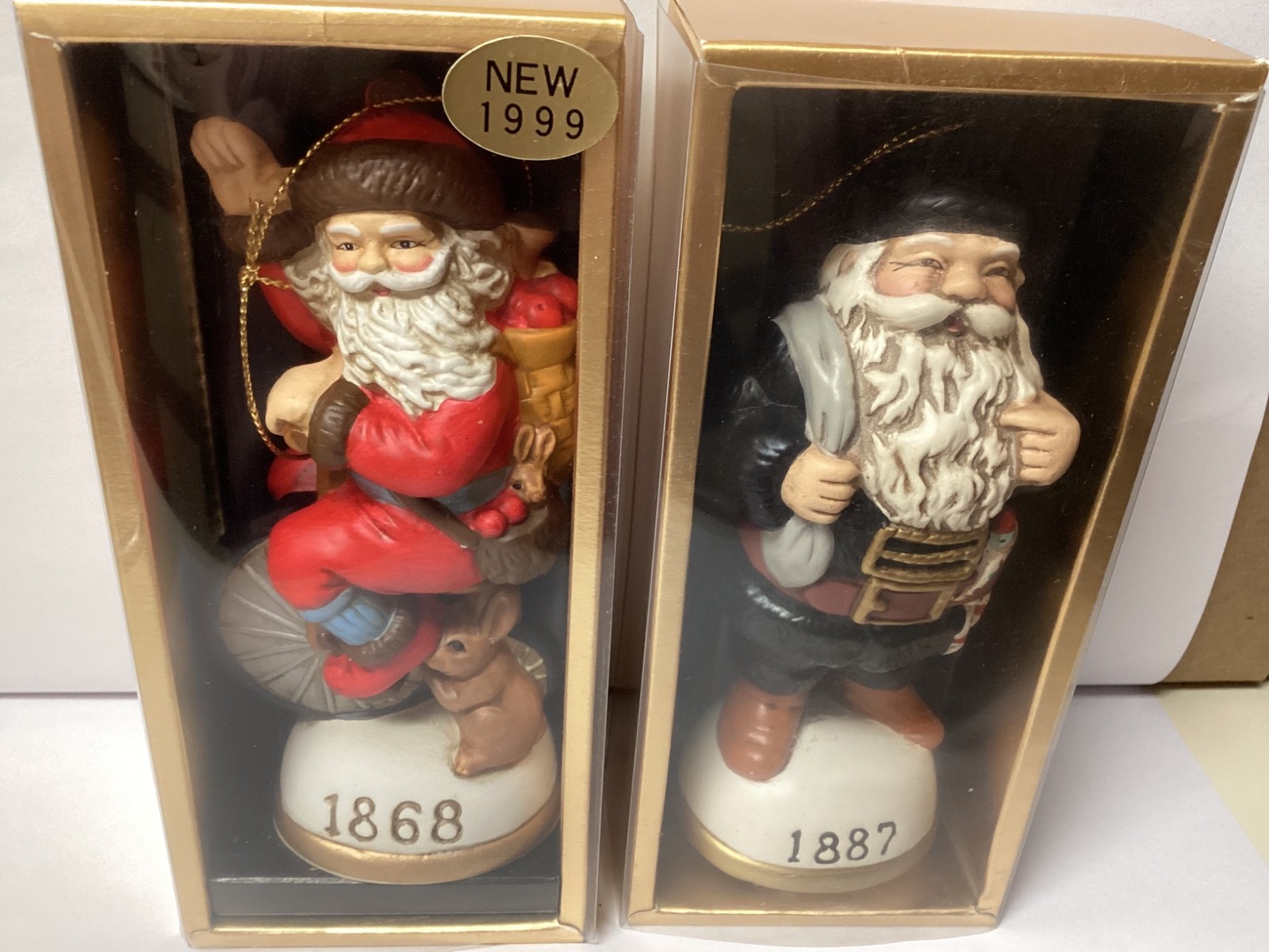 Vtg. Memories Of Santa Ornaments lot 2-1868 Hi Wheeler Santa, 1887 Santa w/box