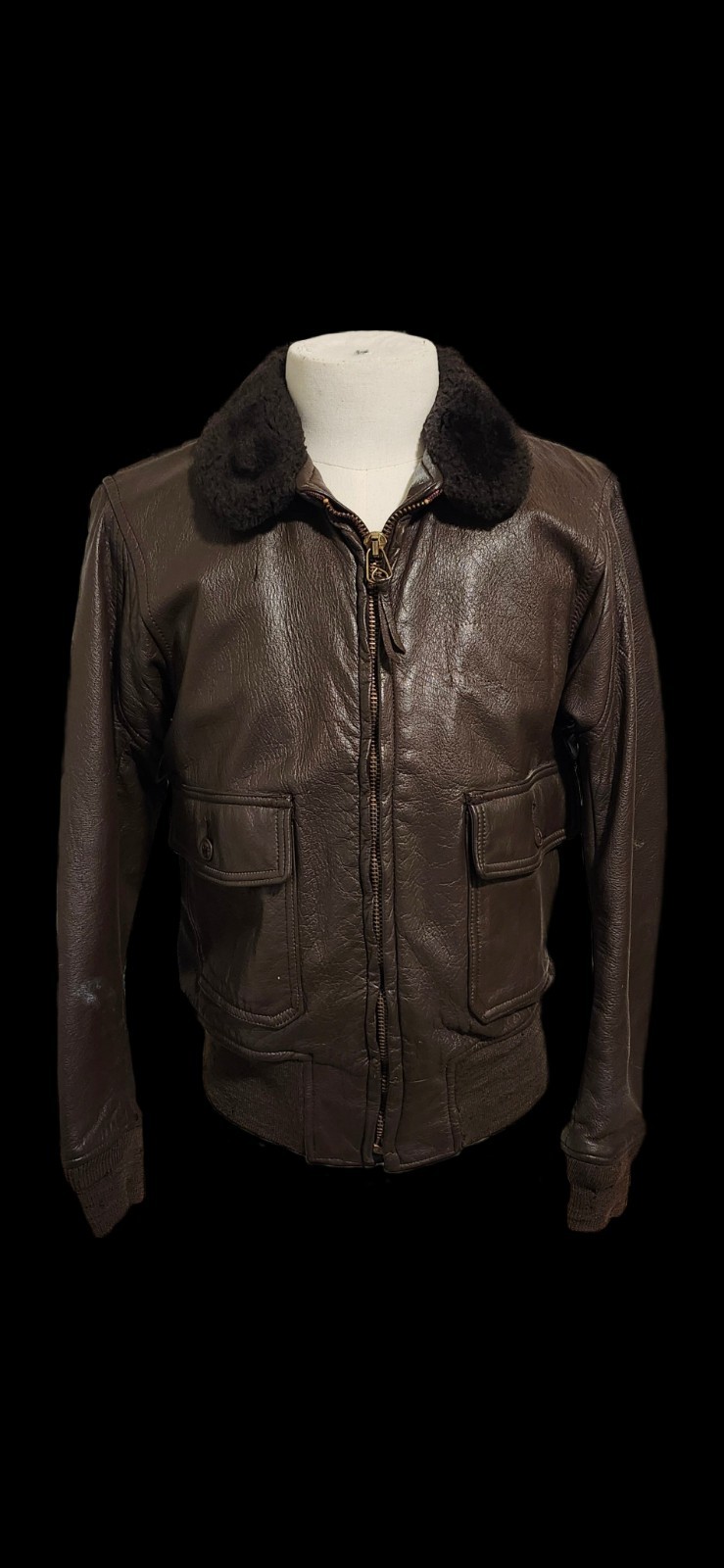 VTG Vietnam War US Navy G-1 Leather Flight Jacket Small Scovill Zip Named