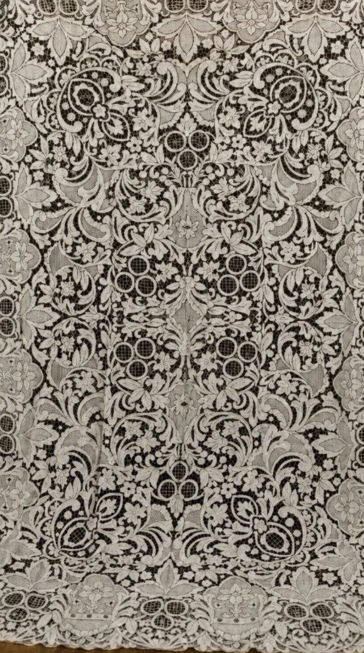 Monumental Antique Lace Panel 98”x65” Heraldic 1900