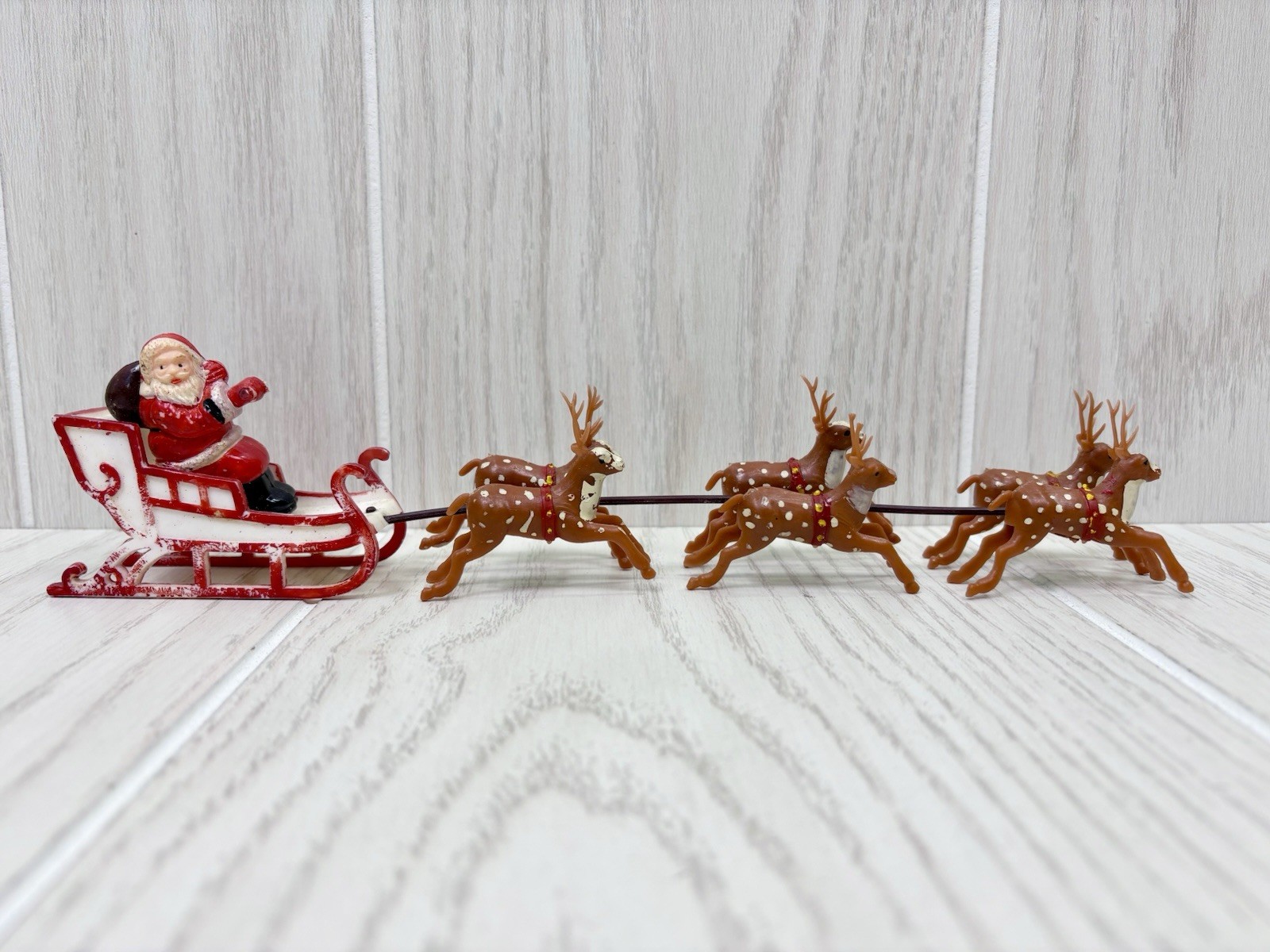 Vintage Santa in Sleigh with 6 Reindeer Plastic Tabletop Decor Hong Kong