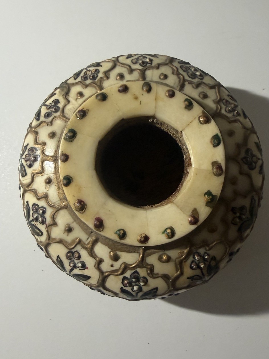 John Richard Collection, Vintage Enamel And Camel Bone Inlaid Jar