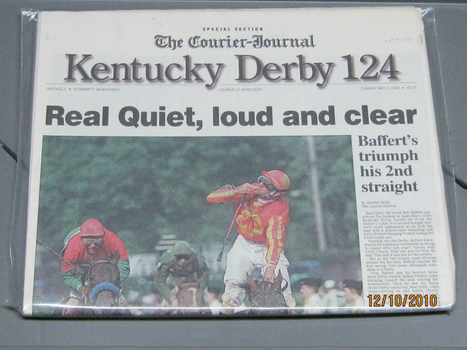 124th Kentucky Derby - Real Quiet Collectible Newspaper 124th Kentucky Derby - Real Quiet Collectible Newspaper