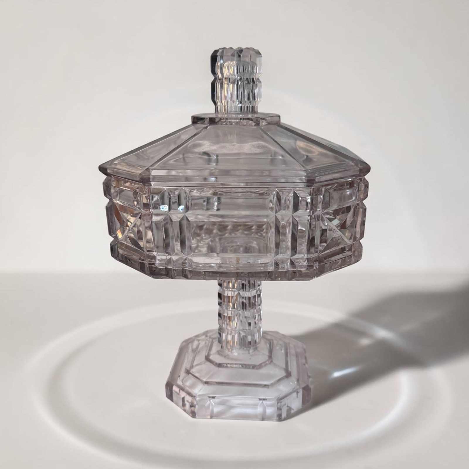 EAPG Covered Compote Vtg Antique 1880s O’Hara Glass Co “Panel & Star” 10” Tall