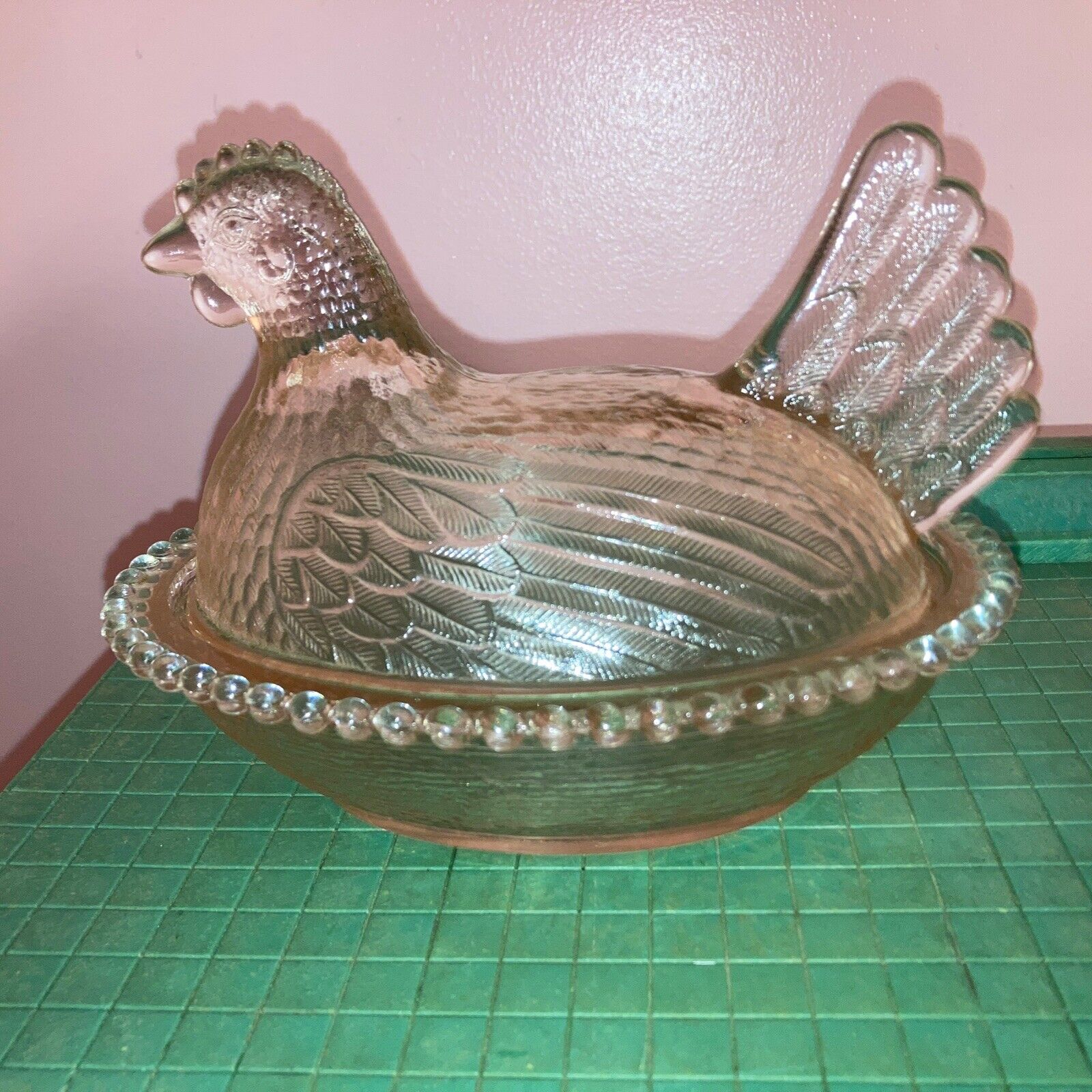 Vintage Indiana Glass - Pink Hen On Nest Dish 7” Oval Dish 4-5” Hen Lid