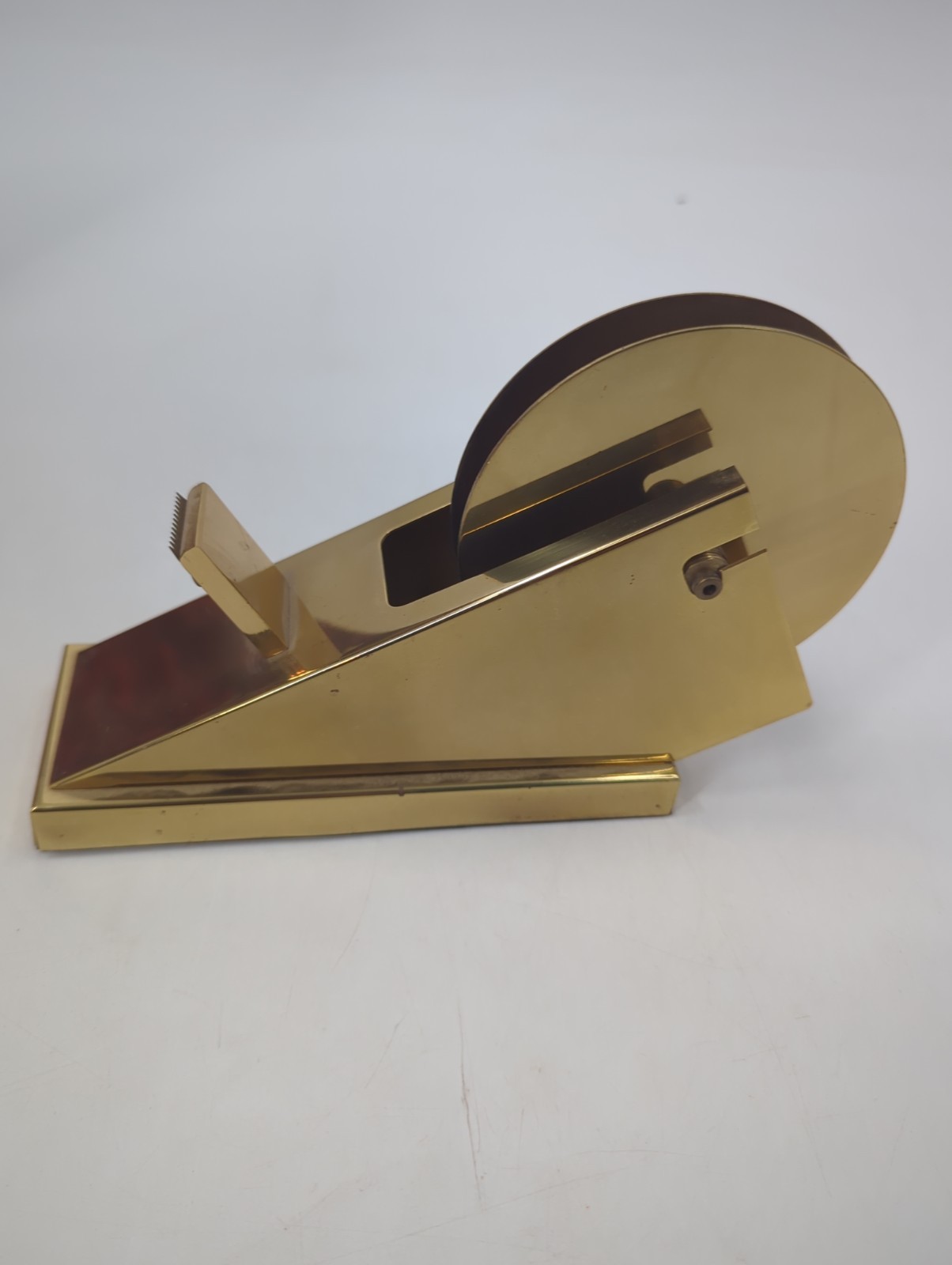 Geometric 1970's Brass Tape Dispenser Art Deco Style Office Desk Rare 