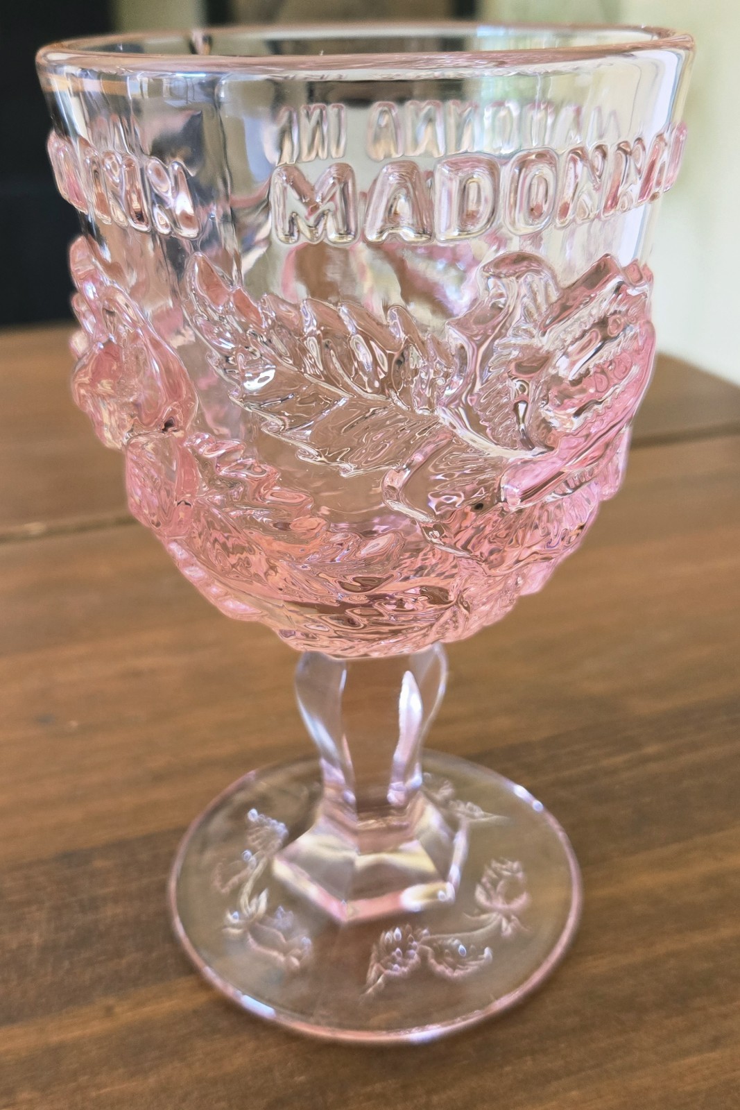 Vintage Madonna Inn Letters Spell Pink Rose Glass Goblet 6.25\