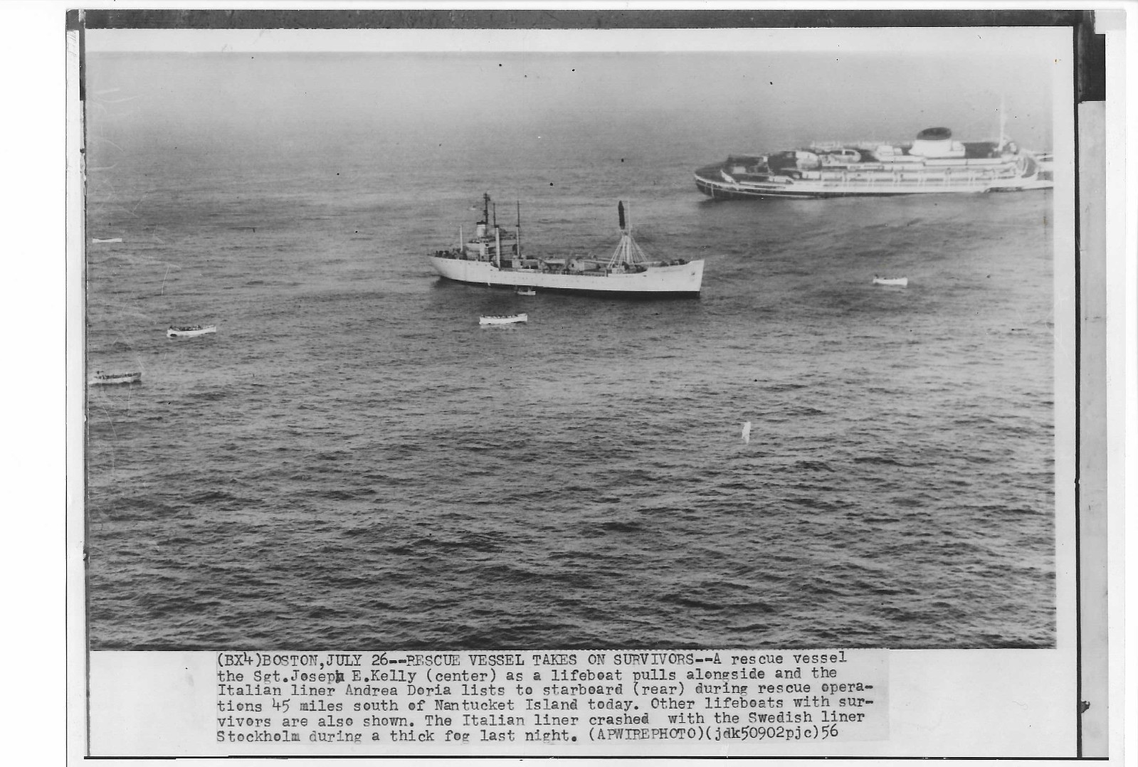 Andrea Doria Lifeboats Vintage Photo 1956 Press Sinking Cruise Liner Ship Ocean