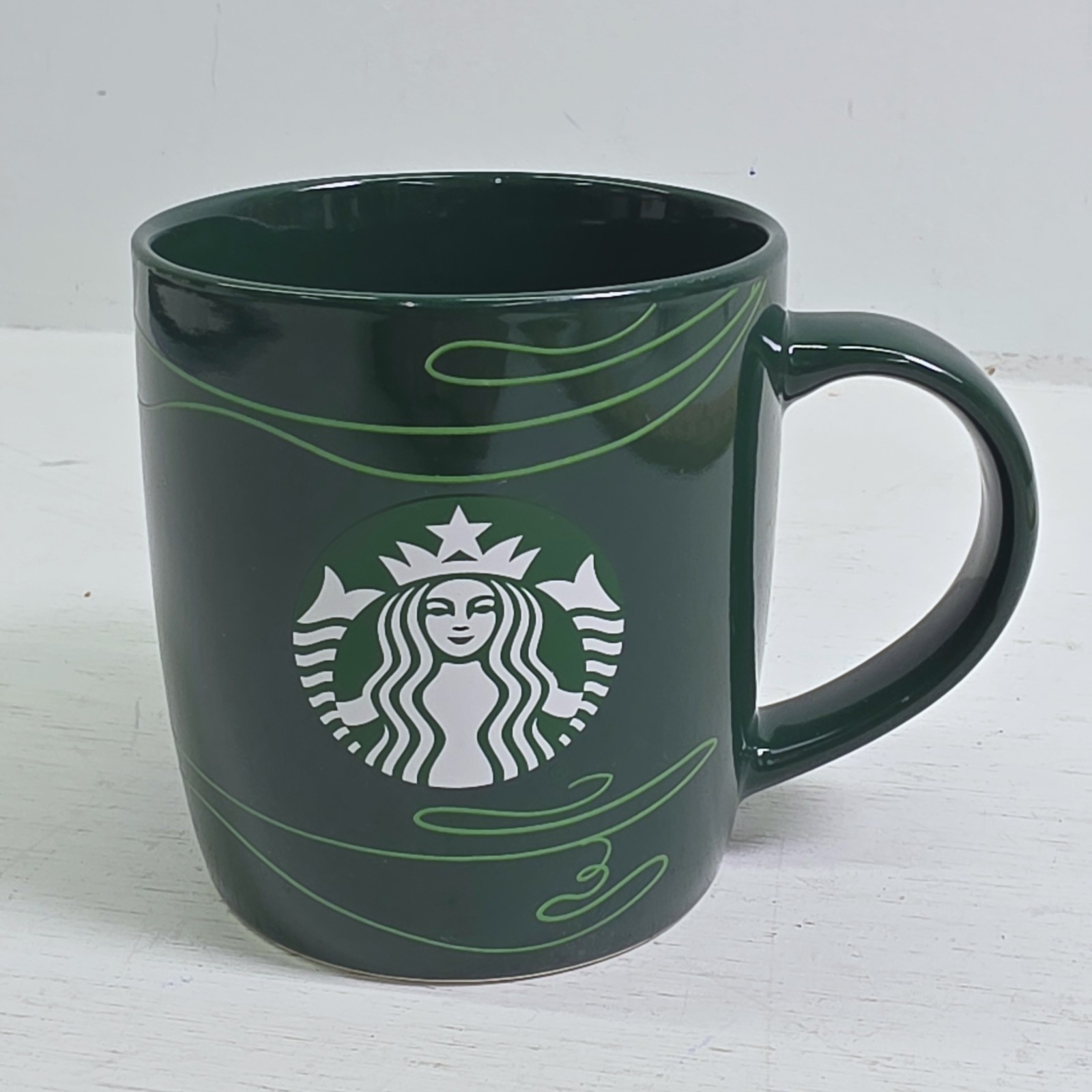 Starbucks Logo Squiggly Line Forest Green 12oz Ceramic Coffee Tea Cup Mug 2020