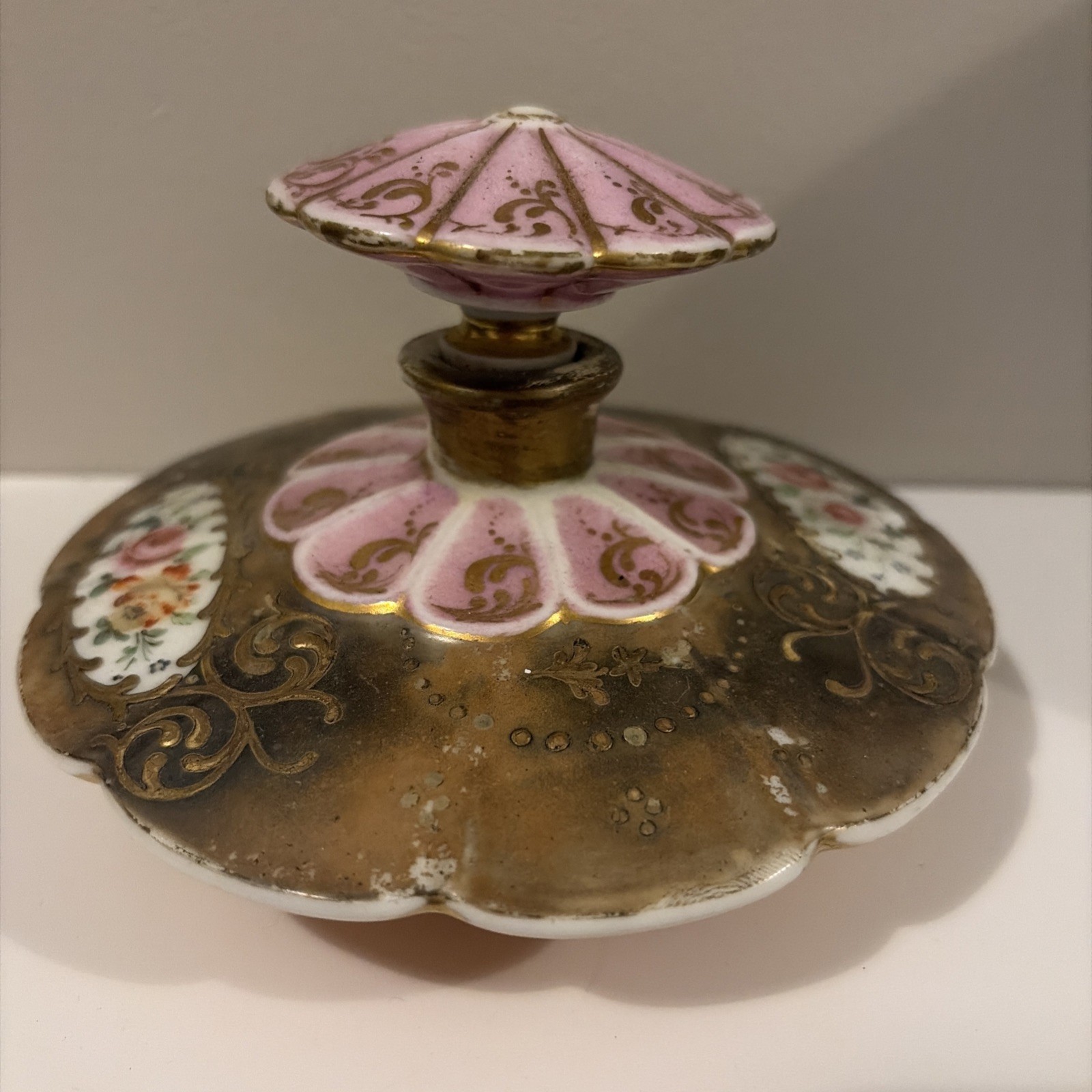 Vintage French Porcelain Perfume Bottle & Stopper, Pretty, Hand Painted