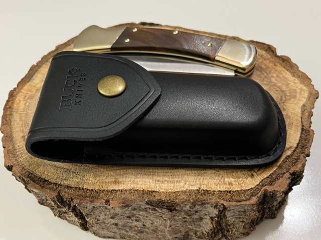 Buck 110 USA Hunter Lockback Wood Handle Folding Knife W/Sheath----