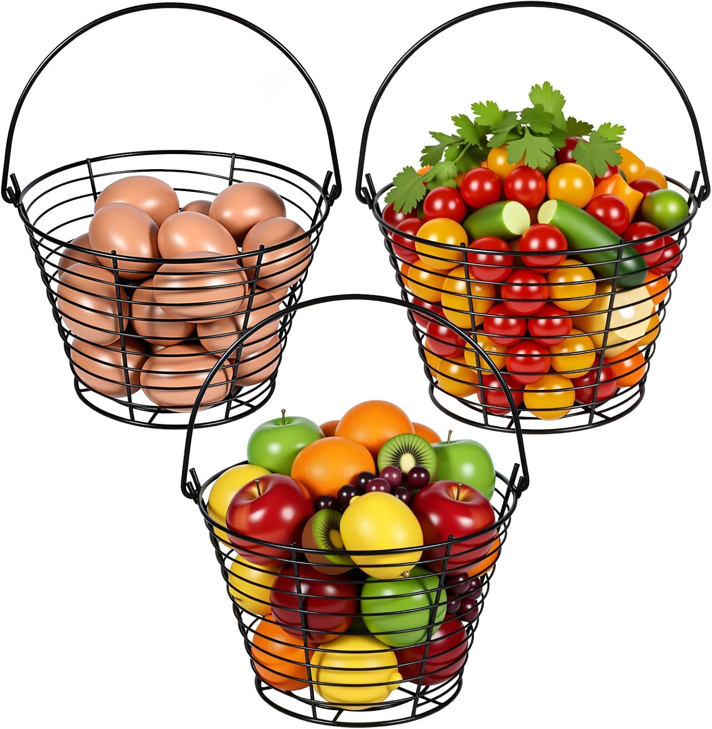 Kifmurase 3 Pcs 8” Egg Collecting Basket, Wire Baskets Metal Storage Basket Kifmurase 3 Pcs 8” Egg Collecting Basket, Wire Baskets Metal Storage Basket