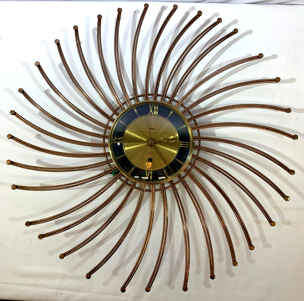 Rare Vintage DIEHL 8 Day Pinwheel Clock w/Key MCM Made in Germany ~ NOT Working