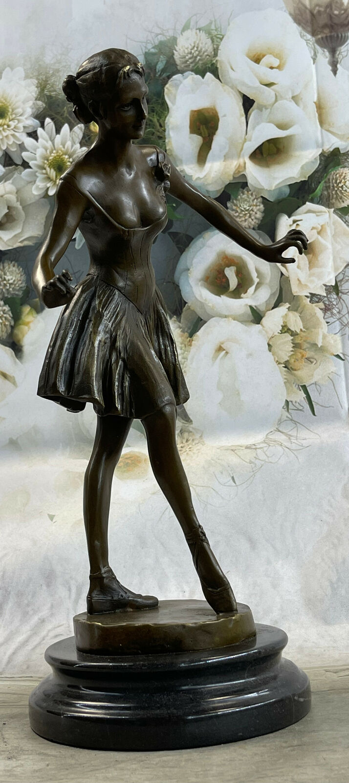 Hot Cast Bronze Lady Ballerina Marble by French Artist Collet Titeled Pas De