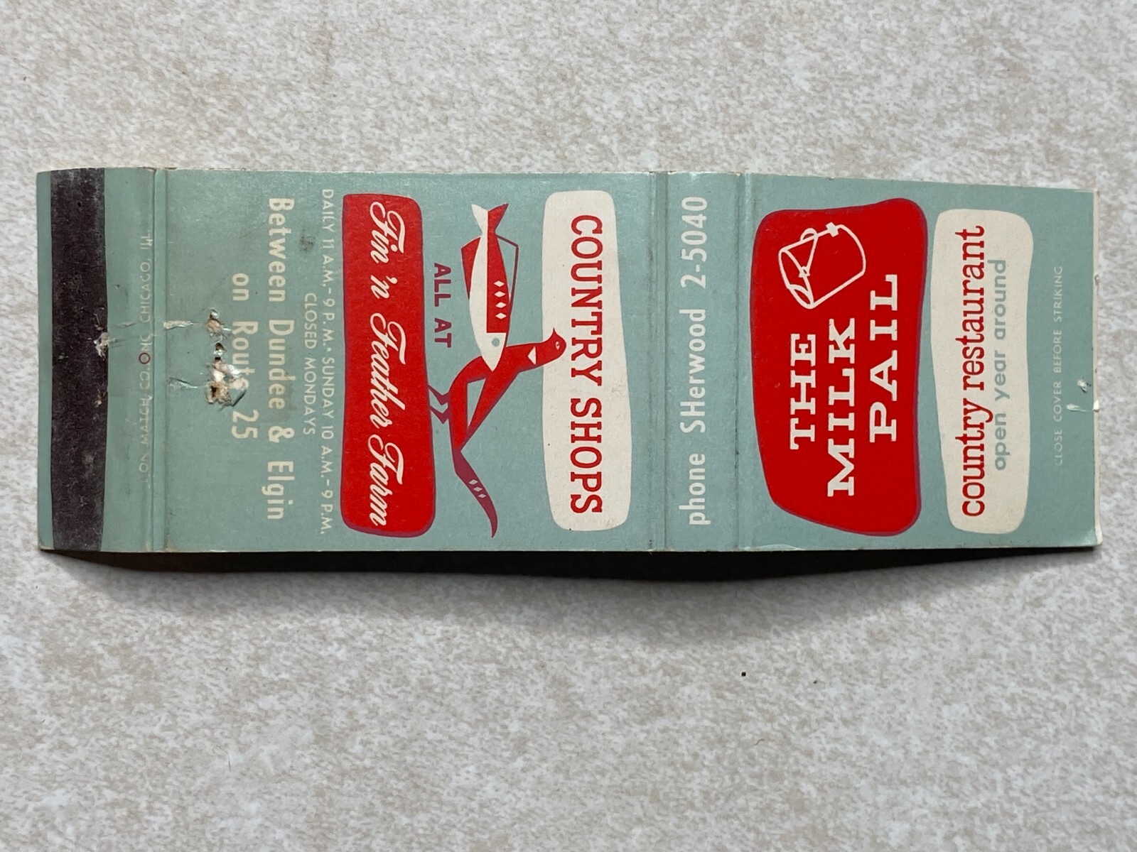 AS313 Vintage Matchbook Cover The Milk Pail Country Restaurant Elgin Illinois IL AS313 Vintage Matchbook Cover The Milk Pail Country Restaurant Elgin Illinois IL
