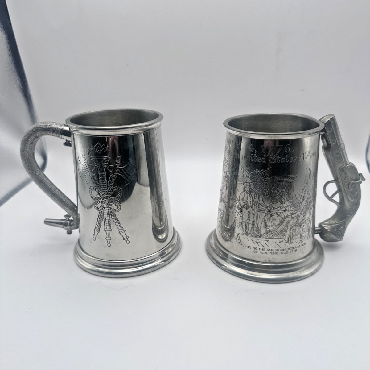 Vintage Pewter Beer Steins - Set of 2 - 200th America Anniversary & Firefighter