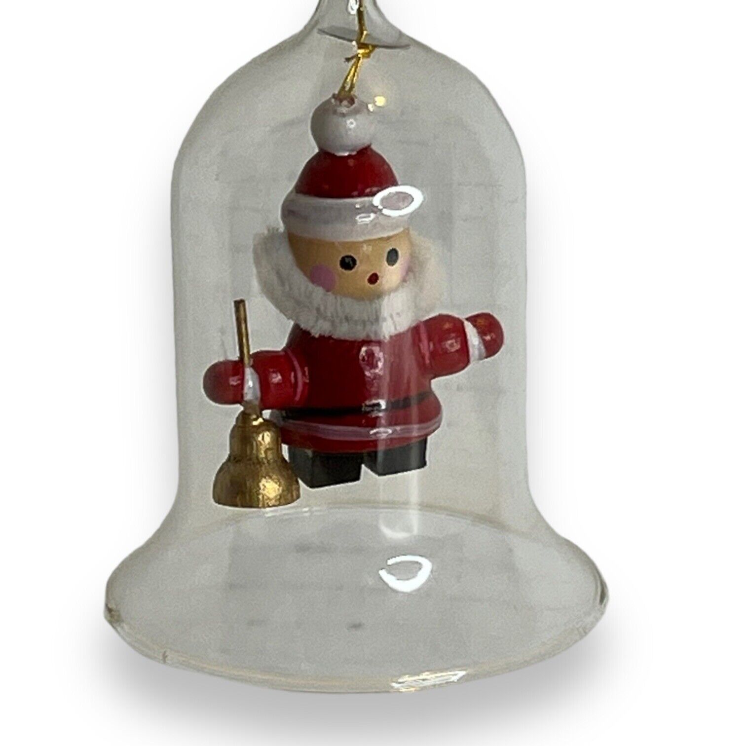 Vintage Wooden Santa Claus in a Glass Bell Christmas Ornament