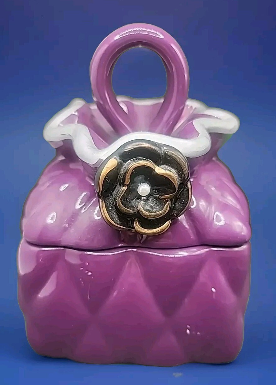 Vintage David’s Cookies Purple Quilted Design Ceramic Purse Cookie Jar