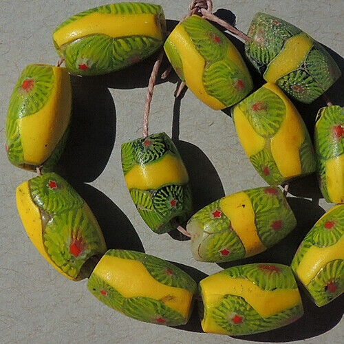 12 old antique venetian oval millefiori african trade beads #4895