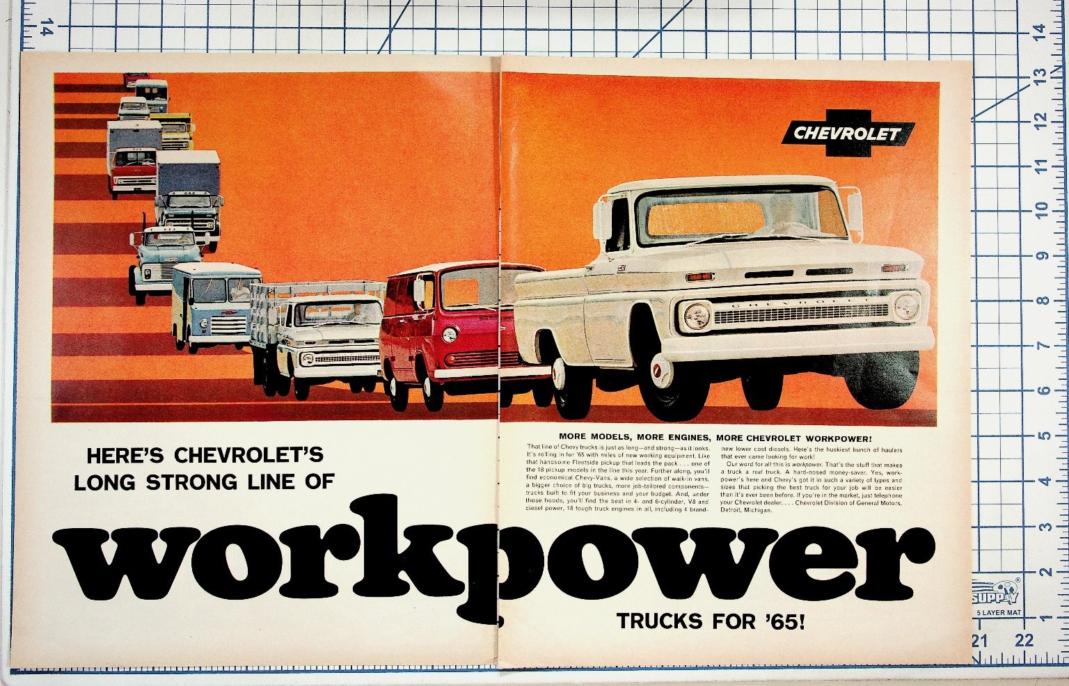 1965 Chevrolet Trucks Workpower Vintage Ad C10 C20 Pickup Van Original Ephemera