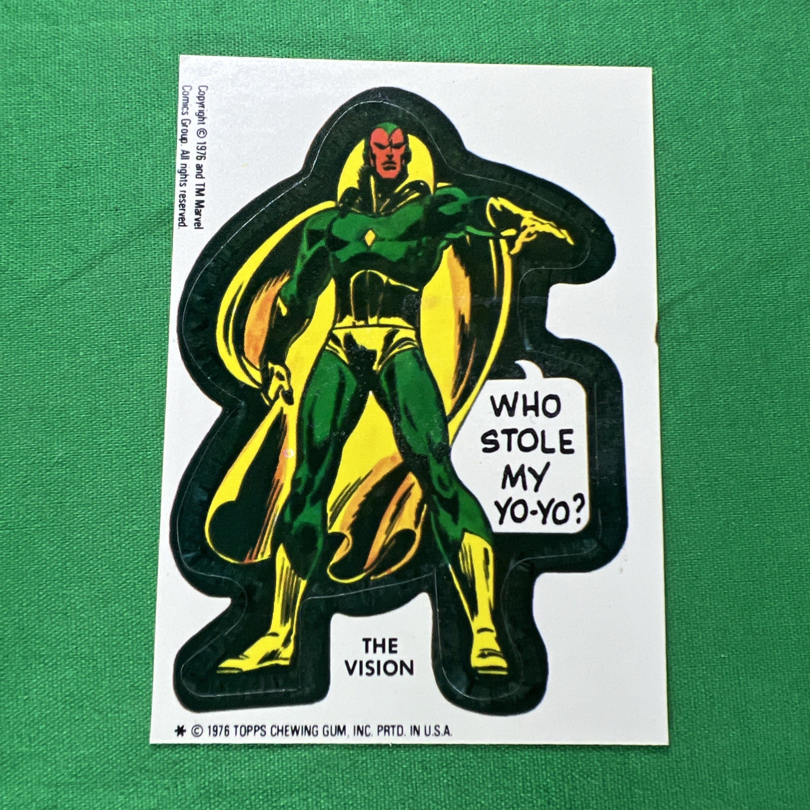 Vintage 1976 Topps Marvel Comic Book Heroes Sticker - THE VISION