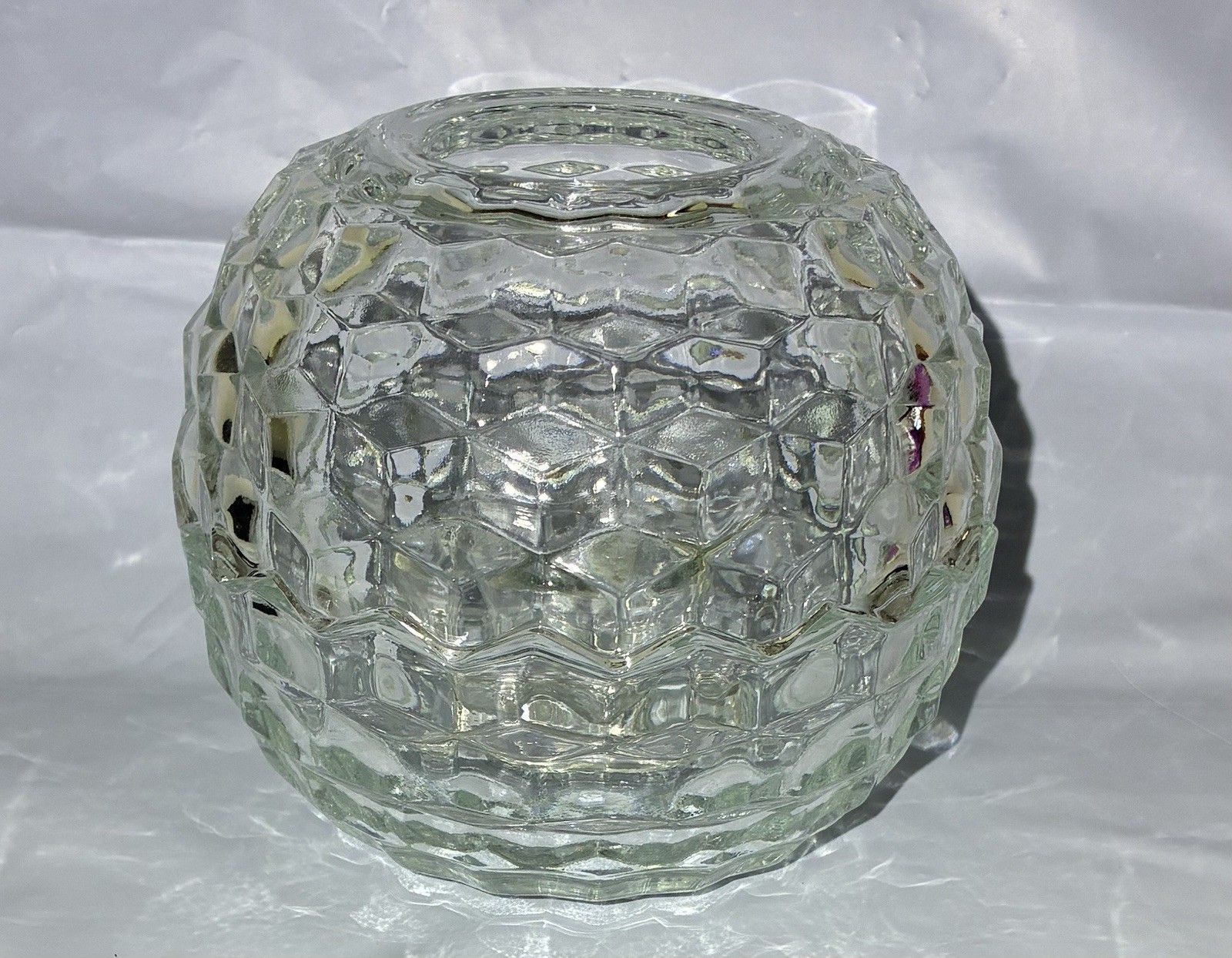 Homco Vintage Fairy Lamp Cubist Clear Glass Candle Holder Round- 3 piece,  Read