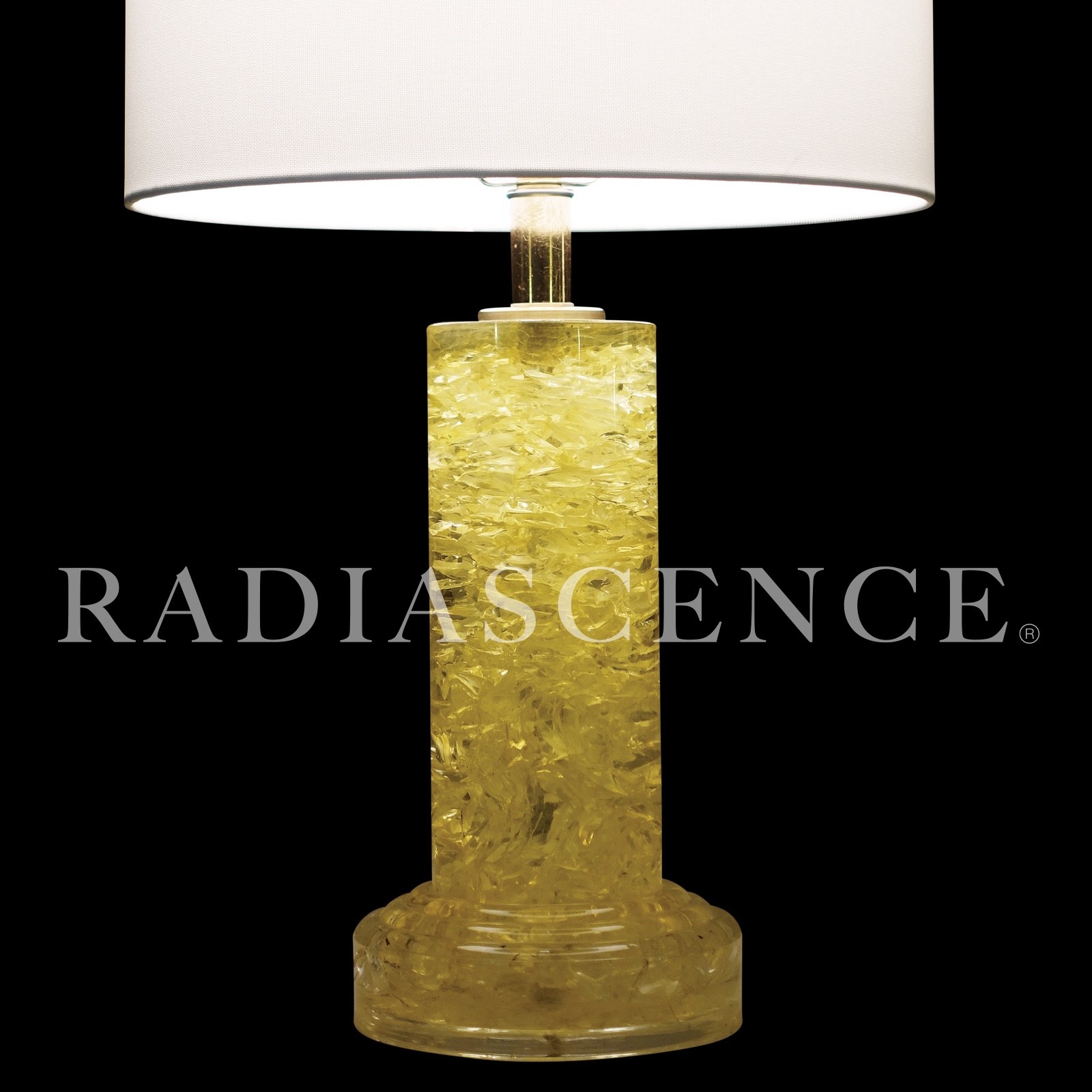 FRACTAL LUCITE ACRYLIC MID MODERN ICE CHIPS CLEAR YELLOW CYLINDER TABLE LAMP 60s