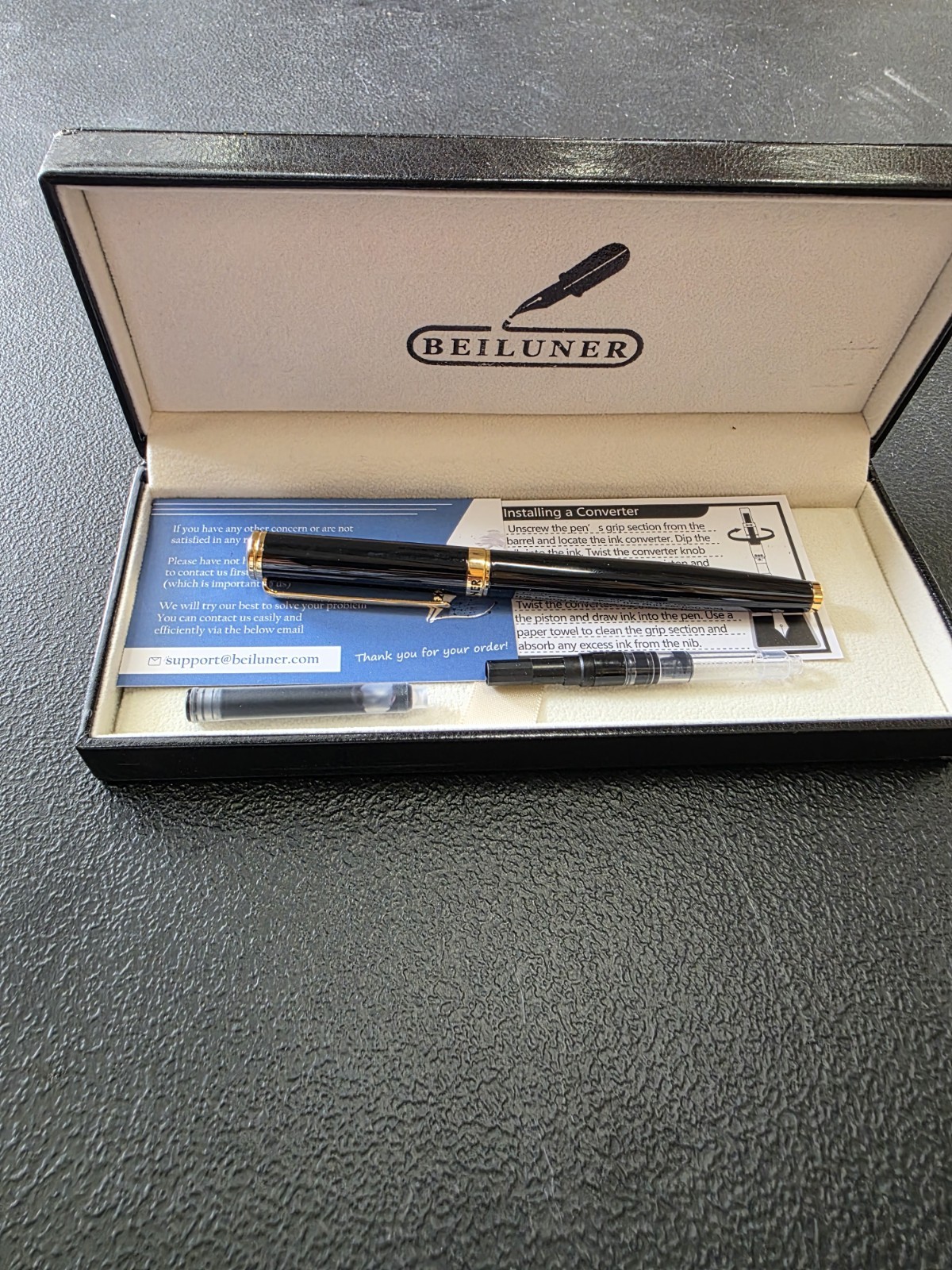 BEILUNER Black Fountain Luxury Pens with 24K Gold Accents New