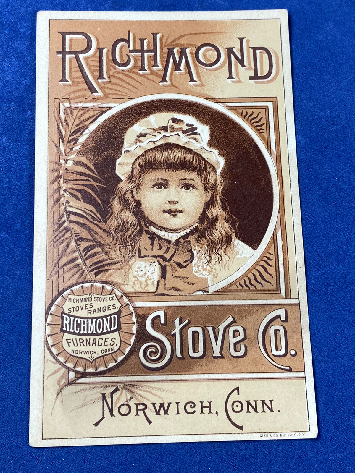 C.1890 Victorian Trade Card RICHMOND STOVE Co. Norwich, CT - Seller Augusta, ME