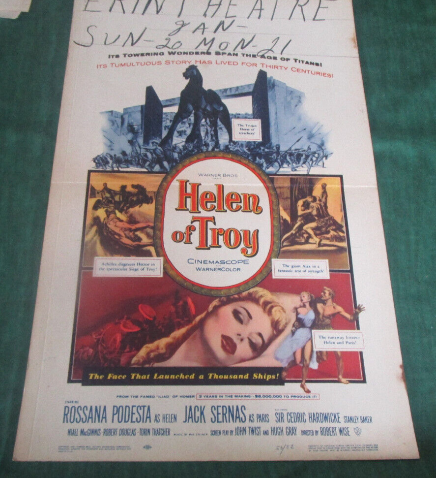 Helen of Troy 1956 insert \Movie Poster 14x36 Rossana Podesta Great Shape Folded