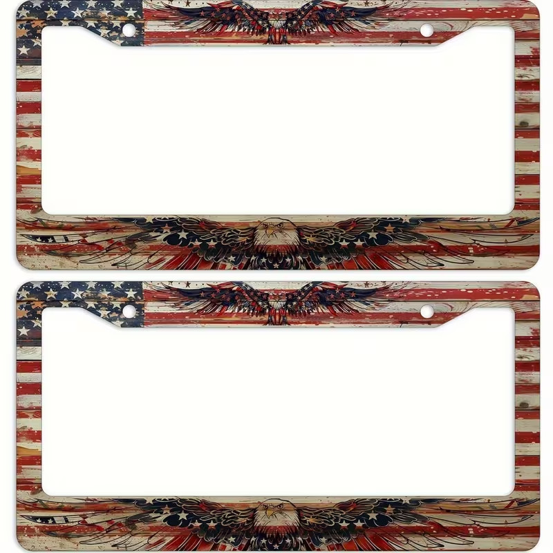 Vintage American Eagle License Plate Frames, US Flag Patriotic Car Decor SA36TP
