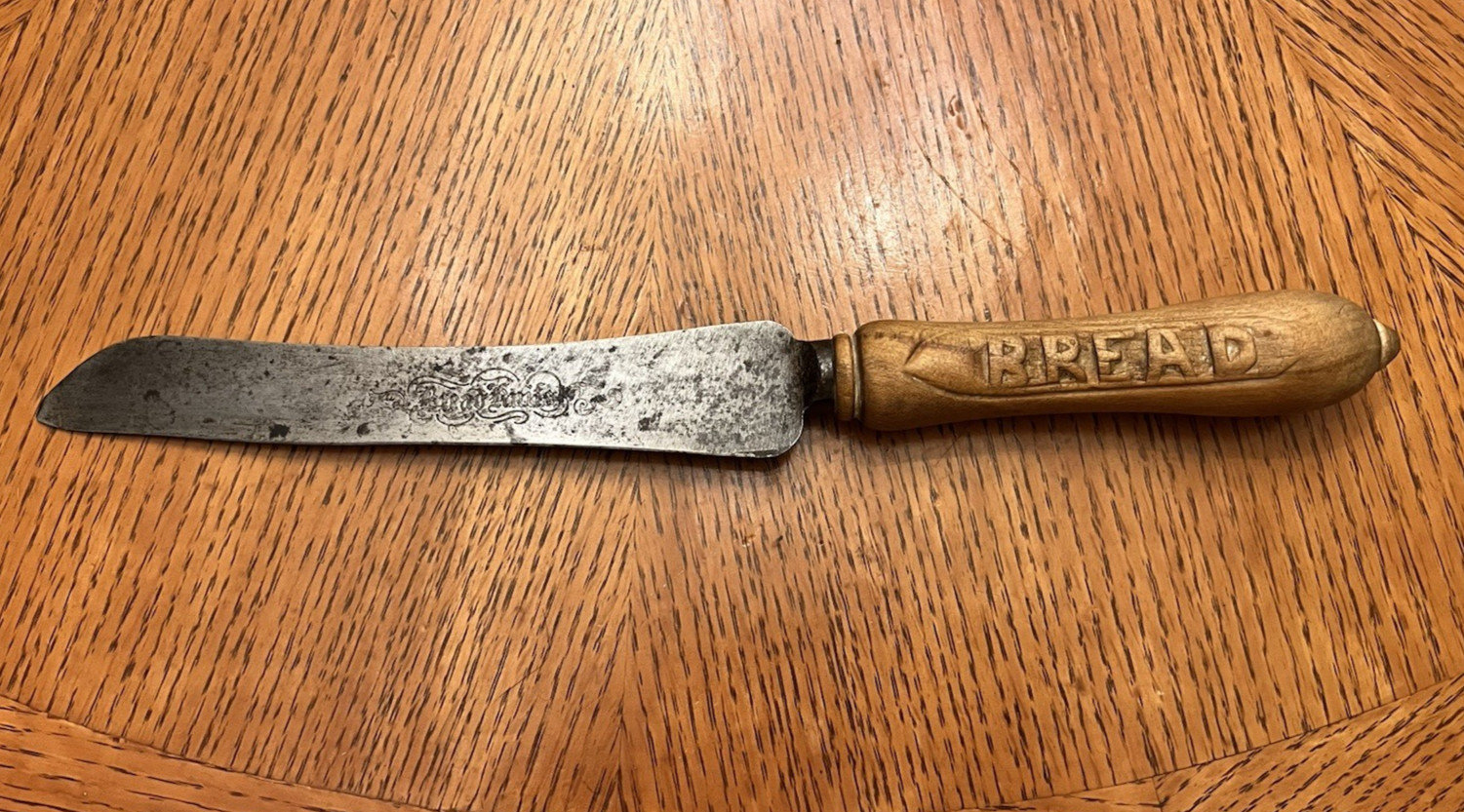 Antique England Hand-Carved Wooden Bread Knife \