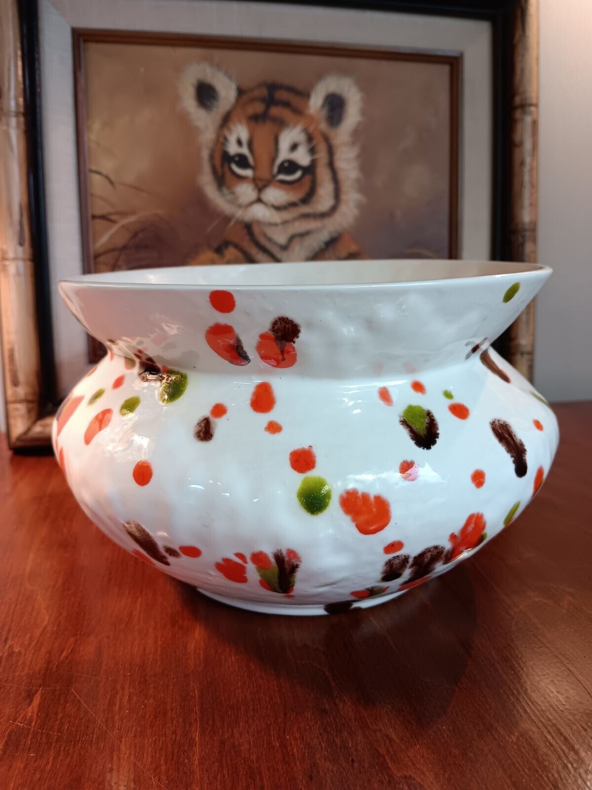 Vintage MCM Speckled Splatter Drip Glaze Ceramic Pottery Planter Bowl 