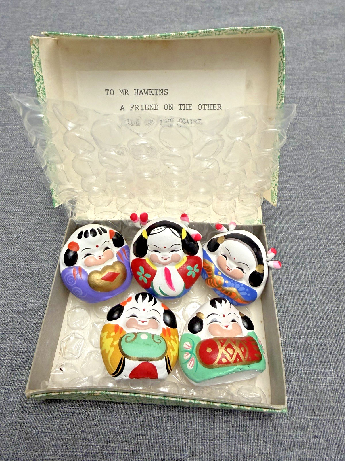 Vtg Chinese Minjianniren Clay Figurines Set of 5 Huishan Folk Dolls with Box
